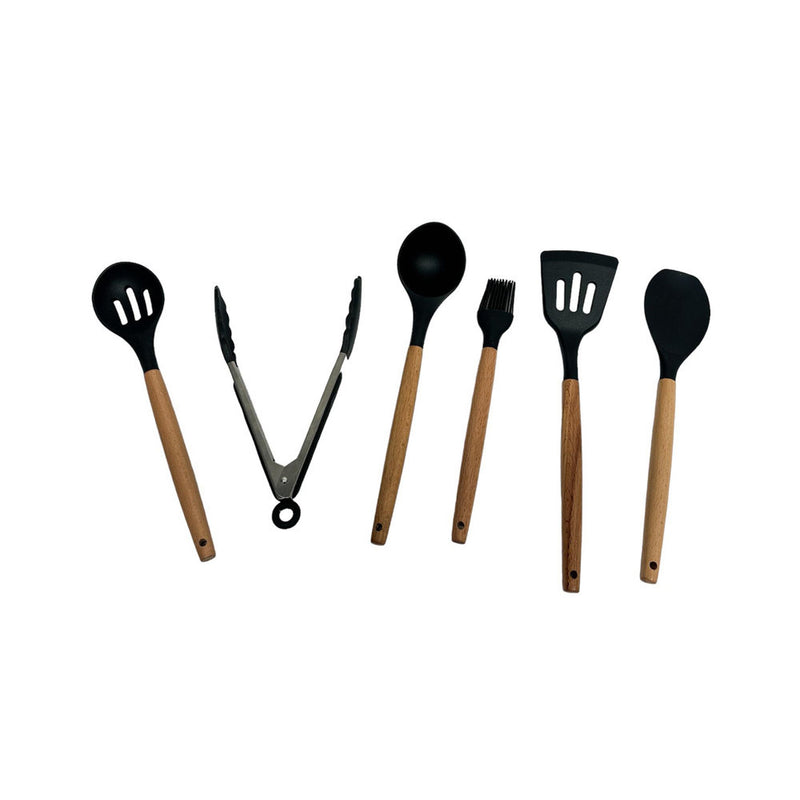 11 Pc Silicone Kitchen Utensil Set Spatula Spoon Pasta Serving Tong Whisk, BLACK