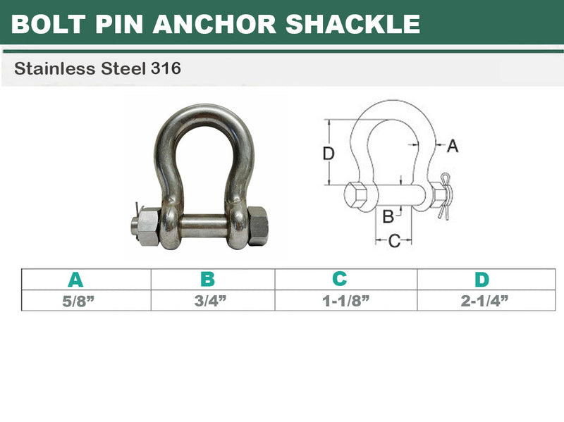 Mil-Spec 316 Stainless Steel Drop Forged Bolt Pin Anchor Shackle