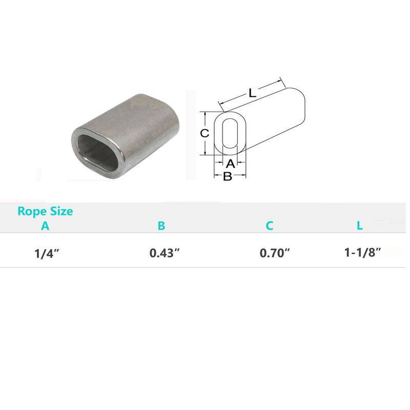 1 Pc 1/4" Marine Stainless Steel Wire Rope Oval Sleeve Sleeves Crimping SS316