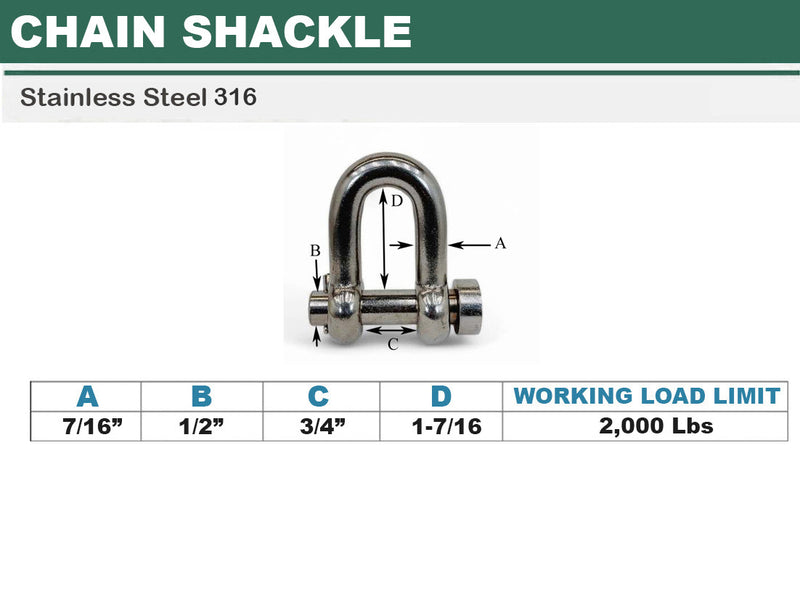 4 Pcs Mil-Spec Stainless Steel Forged 7/16" Round Pin Chain Shackle 2,000 Lb WLL