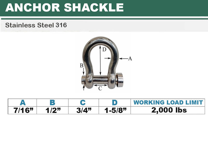 Marine Boat Mil-Spec T316 Stainless Steel Forged Round Pin Anchor Shackle