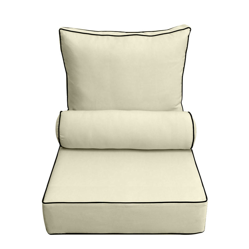 Outdoor Deep Seat Back Rest Bolster Cushion Insert and Slip Cover Set | LARGE SIZE |