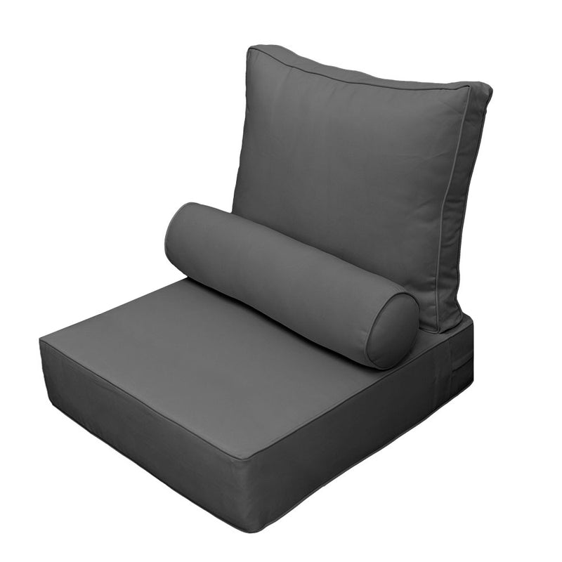 Outdoor Deep Seat Back Rest Bolster Cushion Insert and Slip Cover Set | LARGE SIZE |