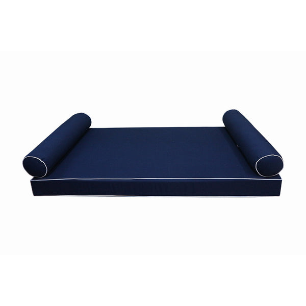 Style5 Twin Size 3PC Contrast Pipe Trim Outdoor Daybed Mattress Cushion Bolster Pillow Slip Cover COMPLETE SET AD101