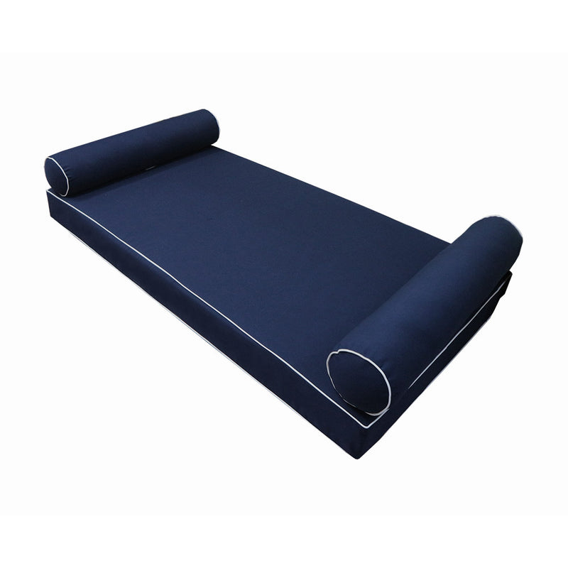 Style5 Twin Size 3PC Contrast Pipe Trim Outdoor Daybed Mattress Cushion Bolster Pillow Slip Cover COMPLETE SET AD101