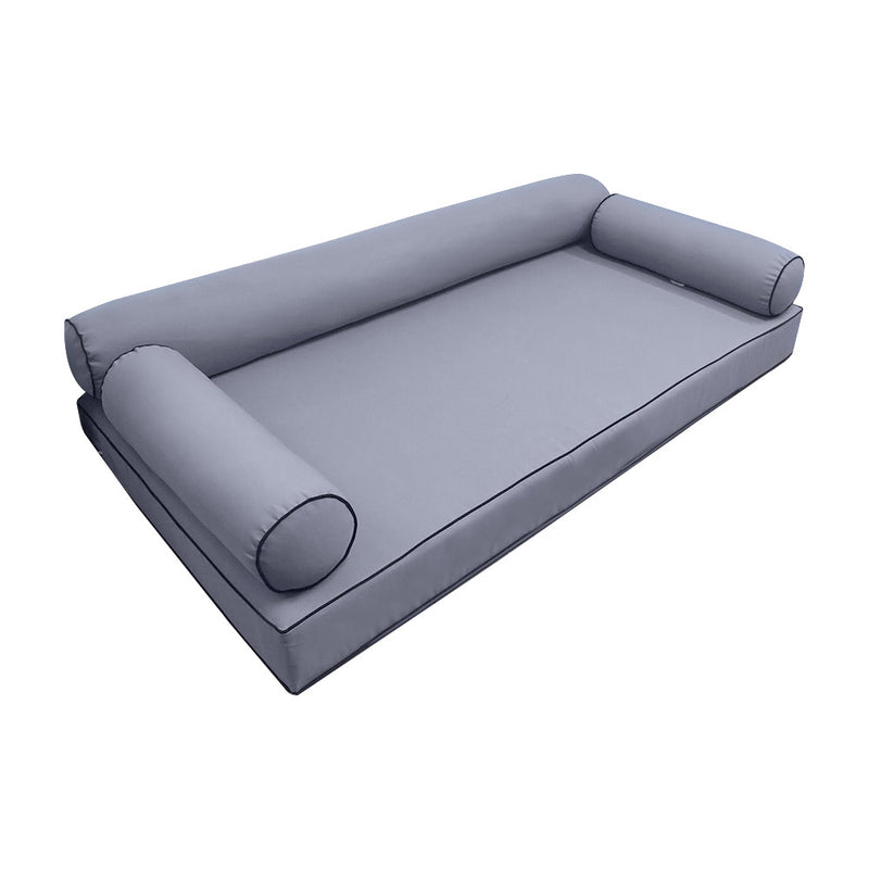 Style6 Full Size 4PC Contrast Pipe Trim Outdoor Daybed Mattress Cushion Bolster Pillow Slip Cover COMPLETE SET AD001