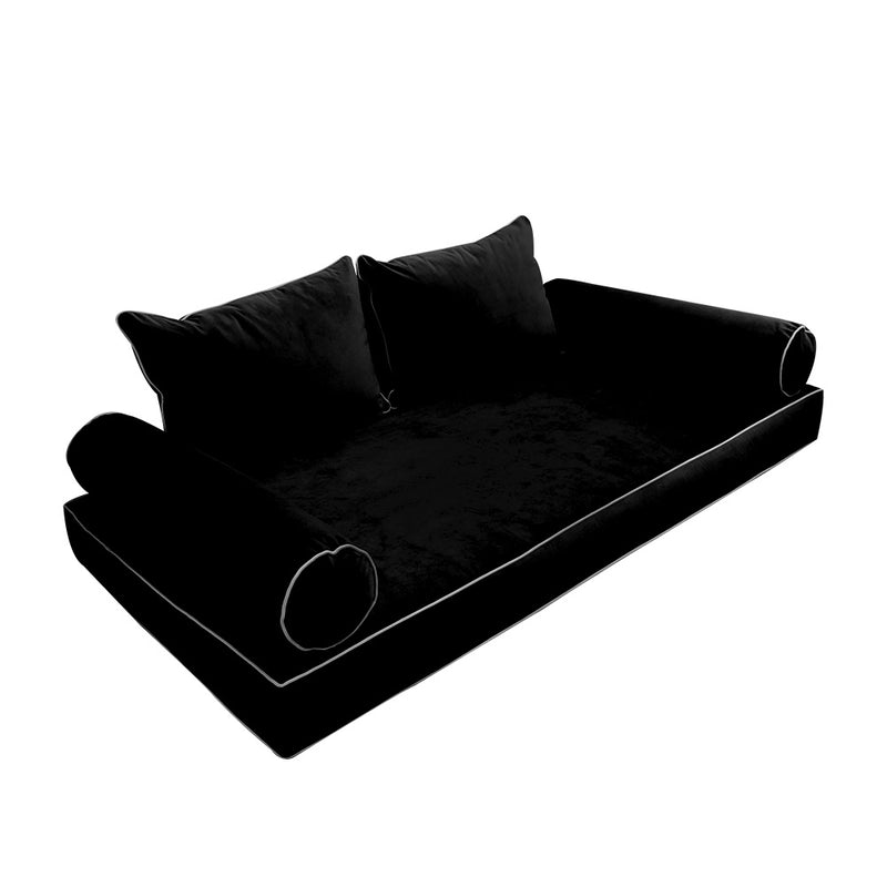 STYLE V4 - Velvet Indoor Daybed Mattress Bolster Backrest Cushion Pillow Complete Set