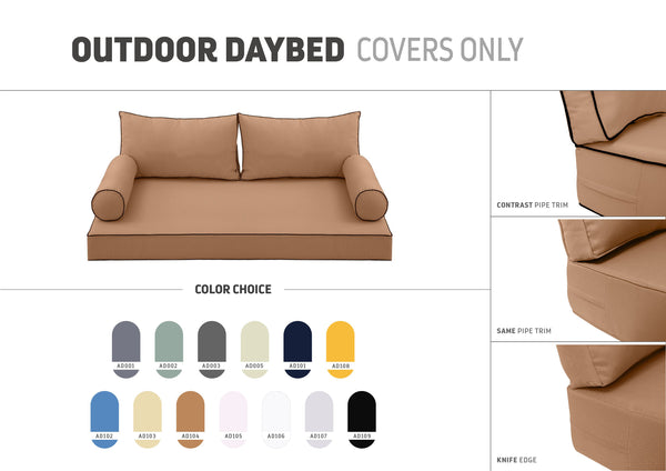 STYLE 2 - Outdoor Daybed Mattress Bolster Backrest Pillow Cushion Full Size |COVERS ONLY|