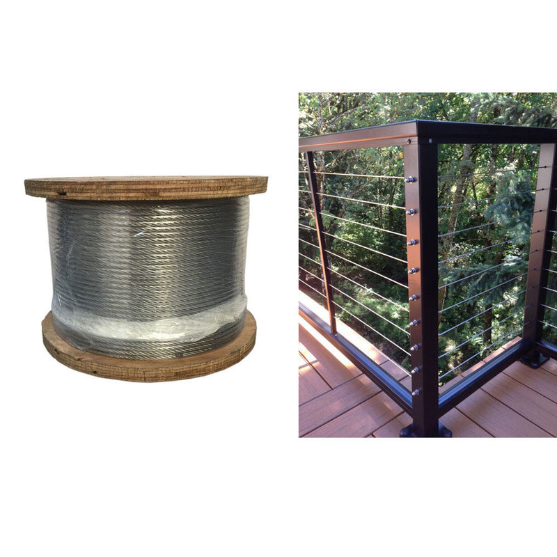 3/16" - 1000 Ft - 7x19 Construction 316 STAINLESS STEEL 3/16" 7x19 Cable Rail Railing Wire Rope 316SS