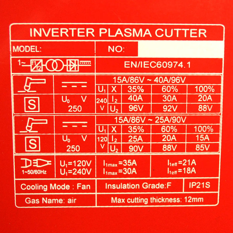 40 Amp Plasma Welder Welding IGBT Air Inverter Cutter Cutting 12mm Thickness Dual Voltage 120-240