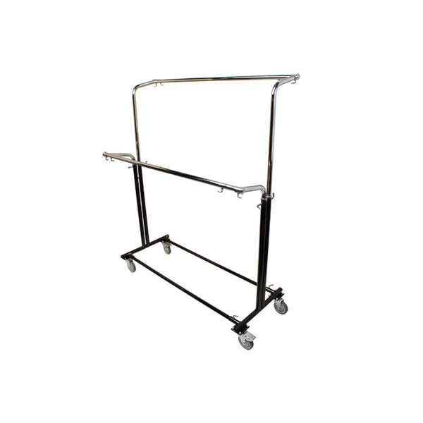 Adjustable Double Parrallel Bar Retail Rack Clothes Hanger w- Swivel Wheels Lock