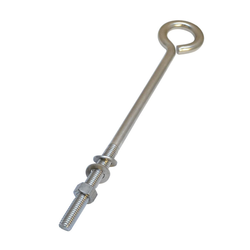 Forge Style Marine Stainless Steel 1/4" x 7" Turned Eye Bolt Nut and Washers  50 Lb Cap.