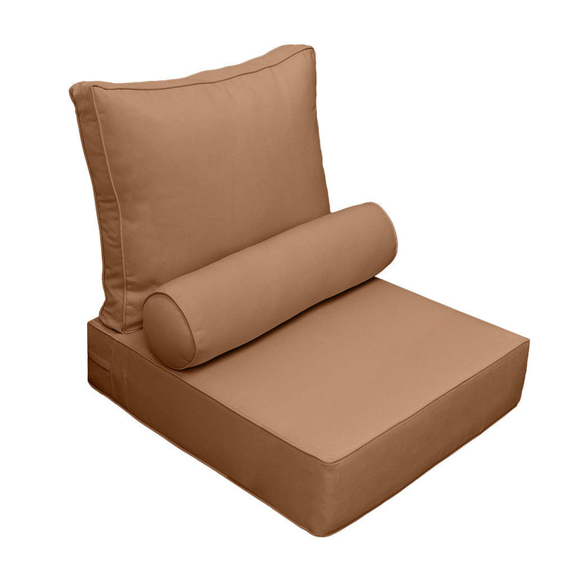 23x24x6 Piped Trim Outdoor Deep Seat Cushion with Bolster Pillow, Water Repellent Patio Cushion Insert and Slipcovers for Patio Furniture AD104