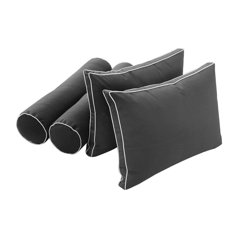 Style1 Full Contrast Pipe Trim Bolster & Back Pillow Cushion Outdoor SLIP COVER ONLY AD003