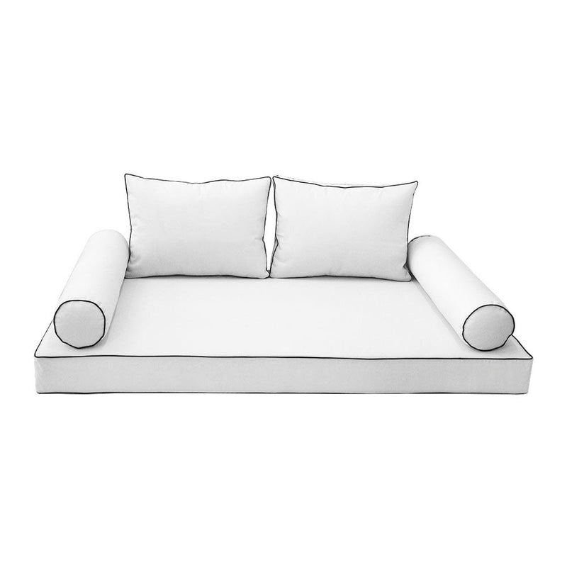 Style1 Twin Size 5PC Contrast Pipe Outdoor Daybed Mattress Bolster Pillow Fitted Sheet Slip Cover Only AD106