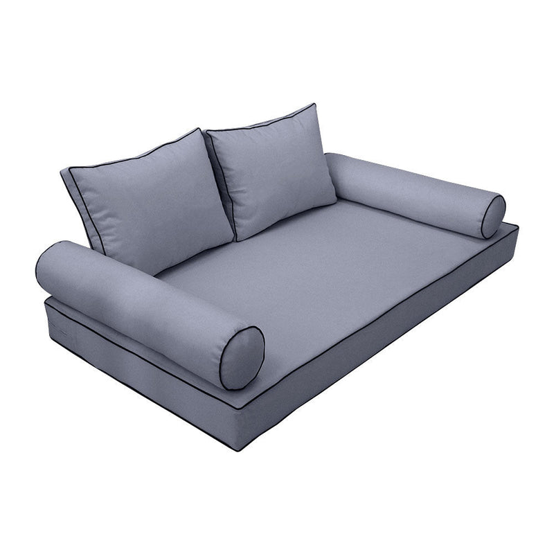 Style1 Twin-XL Size 5PC Contrast Pipe Outdoor Daybed Mattress Cushion Bolster Pillow Slip Cover Complete Set AD001