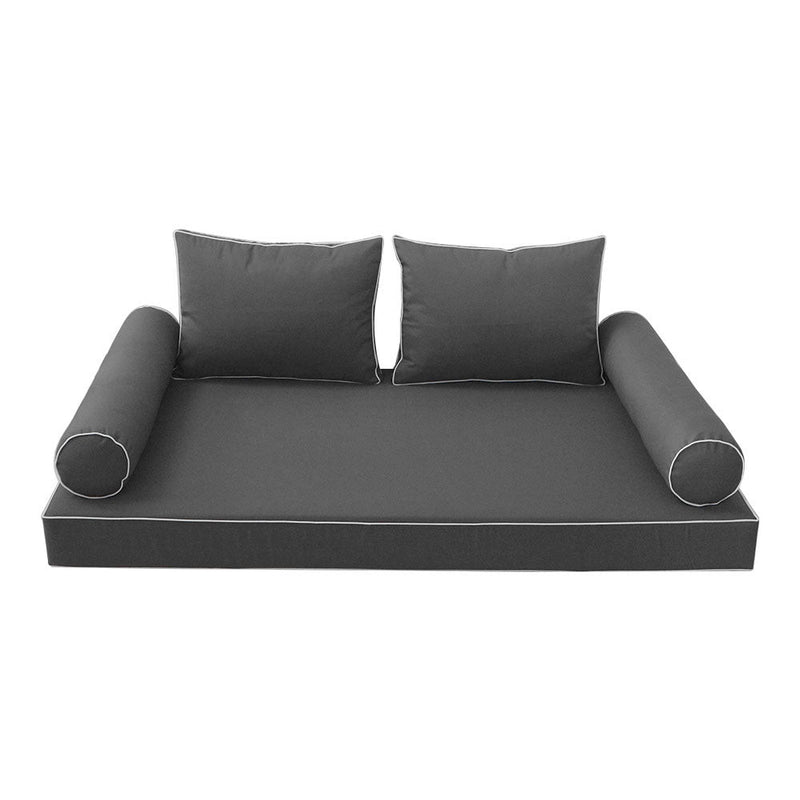 Style1 Twin-XL Size 5PC Contrast Pipe Outdoor Daybed Mattress Cushion Bolster Pillow Slip Cover Complete Set AD003