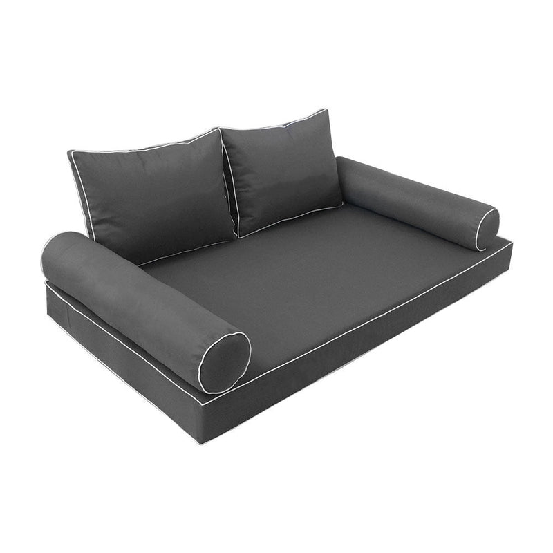 Style1 Twin-XL Size 5PC Contrast Pipe Outdoor Daybed Mattress Cushion Bolster Pillow Slip Cover Complete Set AD003