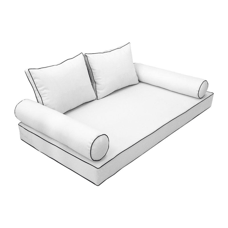 Style1 Twin-XL Size 5PC Contrast Pipe Outdoor Daybed Mattress Cushion Bolster Pillow Slip Cover Complete Set AD106