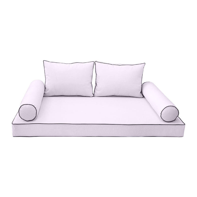 Style1 Twin-XL Size 5PC Contrast Pipe Outdoor Daybed Mattress Cushion Bolster Pillow Slip Cover Complete Set AD107