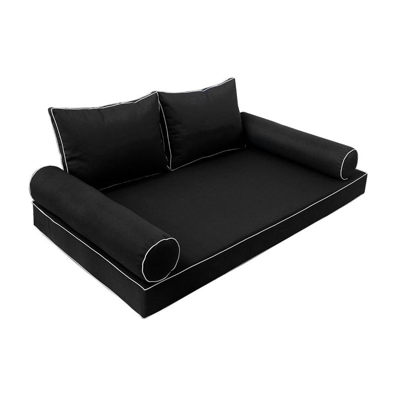 Style1 Twin-XL Size 5PC Contrast Pipe Outdoor Daybed Mattress Cushion Bolster Pillow Slip Cover Complete Set AD109