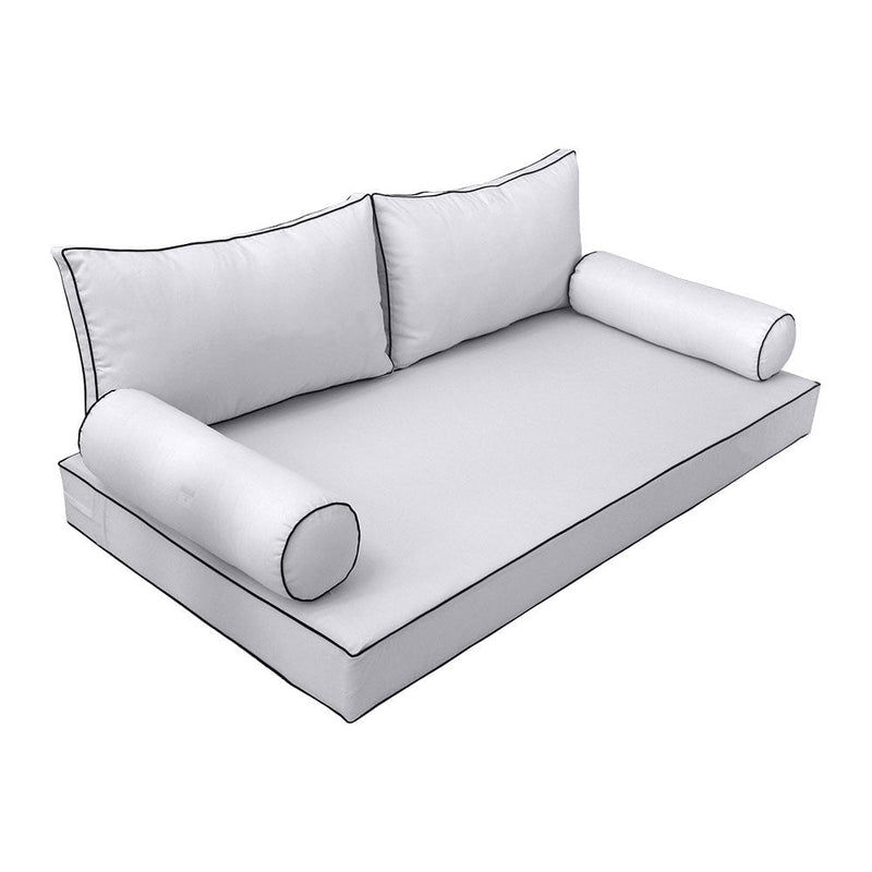 Style2 Crib Size 5PC Contrast Pipe Outdoor Daybed Mattress Cushion Bolster Pillow Slip Cover Complete Set AD105
