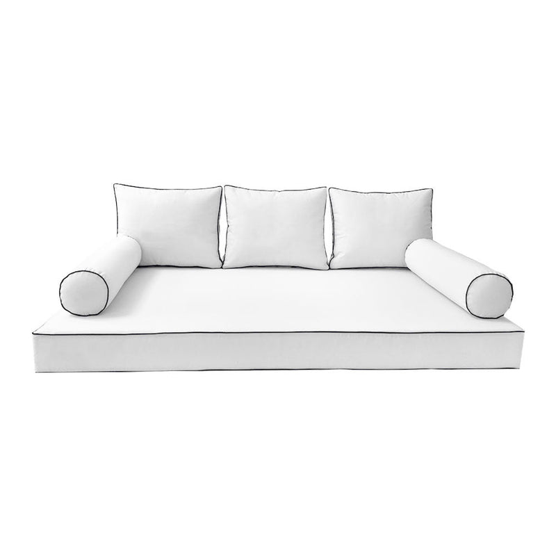 Style3 Twin Size 6PC Contrast Pipe Outdoor Daybed Mattress Cushion Bolster Pillow Slip Cover Complete Set AD106