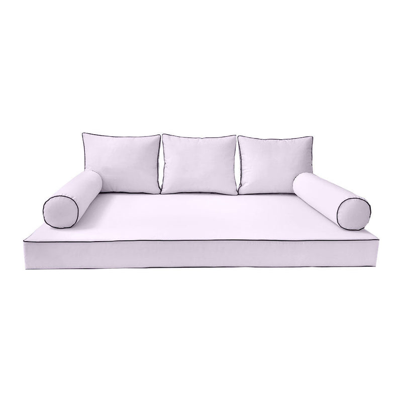 Style3 Twin Size 6PC Contrast Pipe Outdoor Daybed Mattress Cushion Bolster Pillow Slip Cover Complete Set AD107