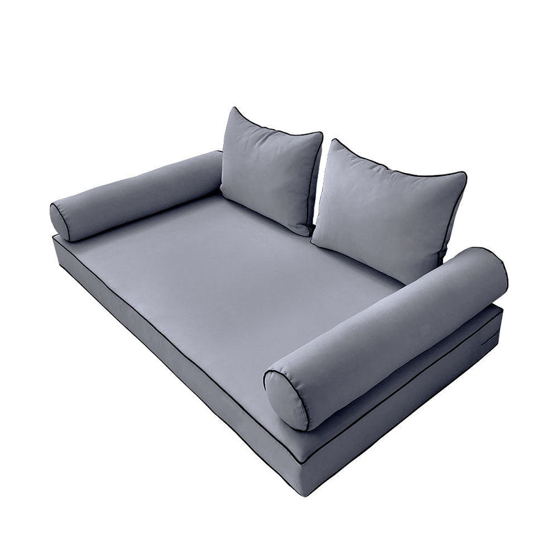 Style4 Full Size 5PC Contrast Pipe Outdoor Daybed Mattress Bolster Pillow Fitted Sheet Slip Cover Only AD001