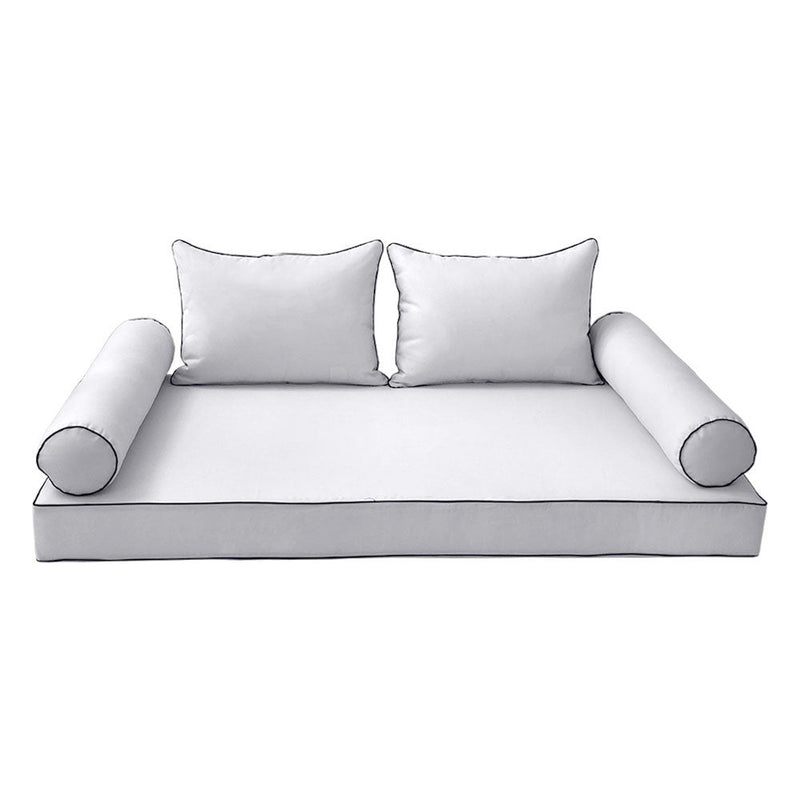 Style4 Queen Size 5PC Contrast Pipe Outdoor Daybed Mattress Cushion Bolster Pillow Slip Cover Complete Set AD105