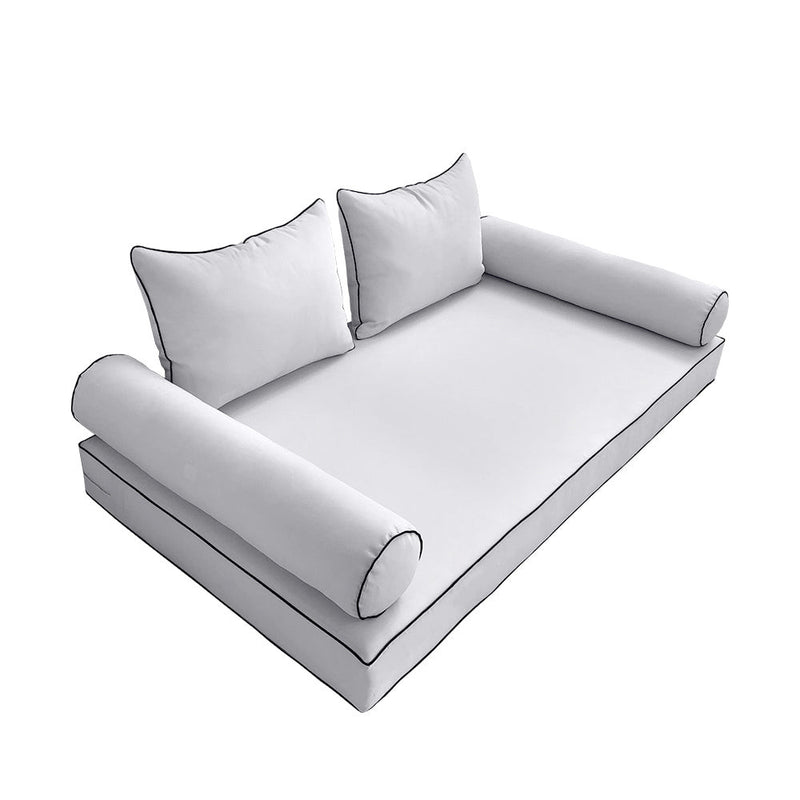 Style4 Queen Size 5PC Contrast Pipe Outdoor Daybed Mattress Cushion Bolster Pillow Slip Cover Complete Set AD105