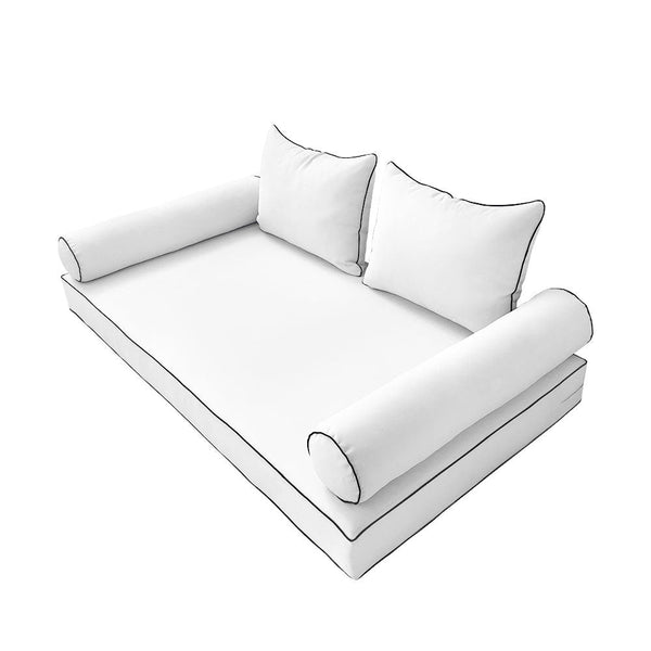 Style4 Twin-XL Size 5PC Contrast Pipe Outdoor Daybed Mattress Cushion Bolster Pillow Slip Cover Complete Set AD106