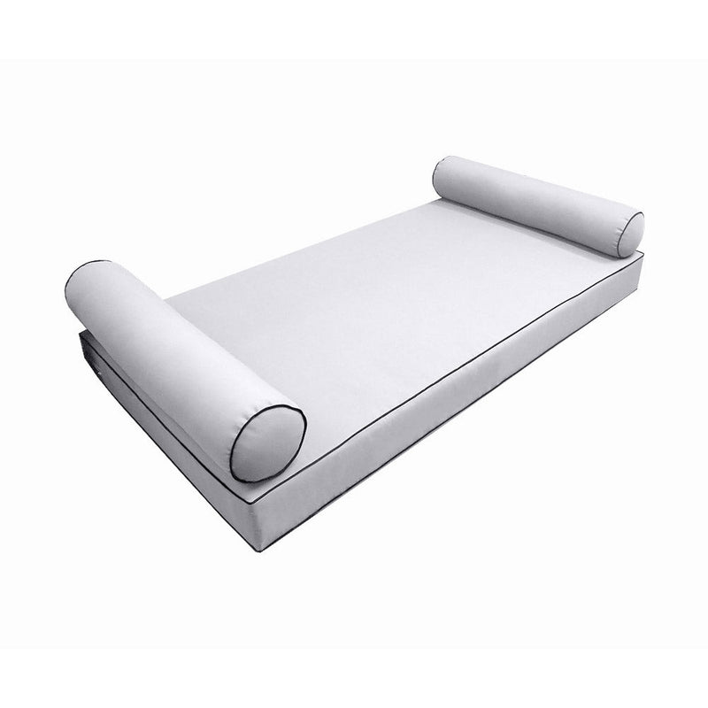 Style5 Full Size 3PC Contrast Pipe Trim Outdoor Daybed Mattress Bolster Pillow Fitted Sheet Slip Cover ONLY AD105