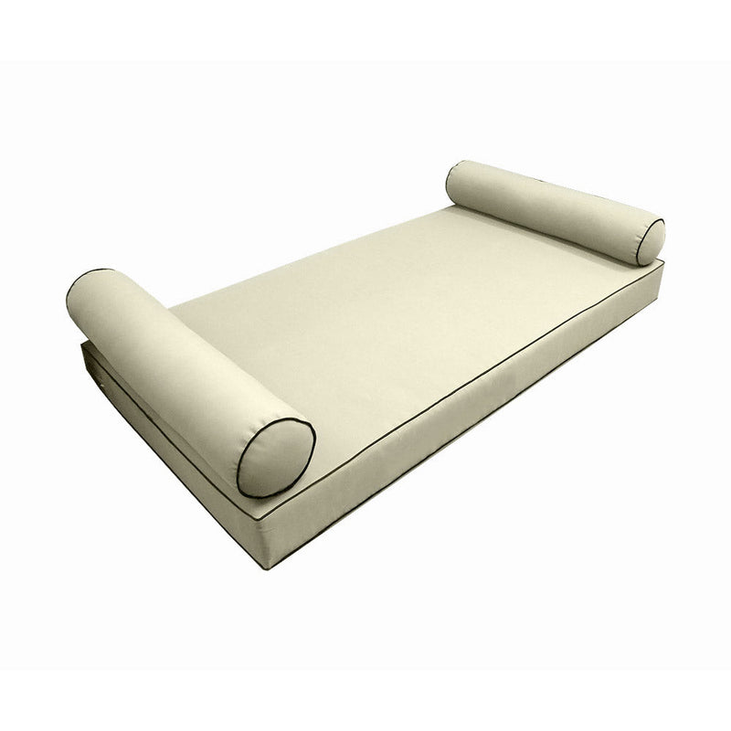 Style5 Full Size 3PC Contrast Pipe Trim Outdoor Daybed Mattress Cushion Bolster Pillow Slip Cover COMPLETE SET AD005