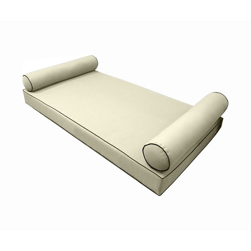 Style5 Full Size 3PC Contrast Pipe Trim Outdoor Daybed Mattress Cushion Bolster Pillow Slip Cover COMPLETE SET AD005