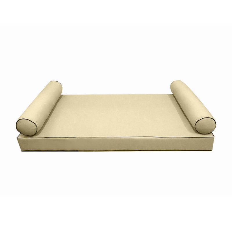 Style5 Queen Size 3PC Contrast Pipe Trim Outdoor Daybed Mattress Cushion Bolster Pillow Slip Cover COMPLETE SET AD103