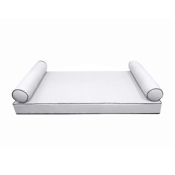 Style5 Twin-XL Size 3PC Contrast Pipe Trim Outdoor Daybed Mattress Cushion Bolster Pillow SlipCover COMPLETE SET AD105