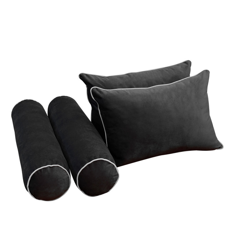 STYLE V4 Full Velvet Contrast Pipe Indoor Daybed Bolster Pillow |COVER ONLY|AD350