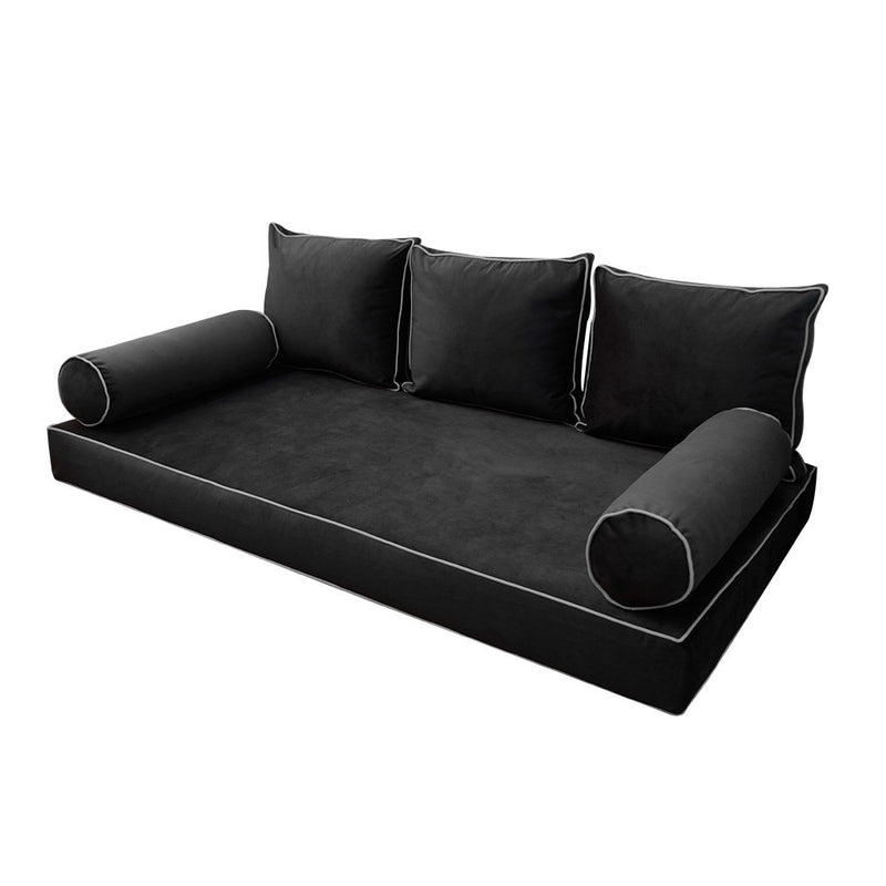 STYLE V3 Full Velvet Contrast Pipe Indoor Daybed Mattress Pillow|COVER ONLY| AD350