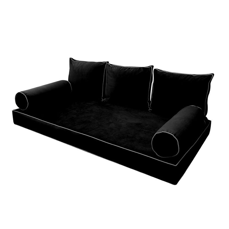 STYLE V3 Twin Velvet Contrast Pipe Indoor Daybed Mattress Pillow |COVER ONLY| AD374