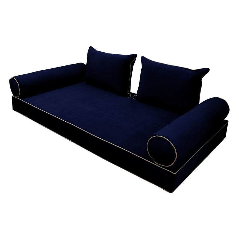 STYLE V4 Twin Velvet Contrast Pipe Indoor Daybed Mattress Pillow |COVER ONLY| AD373