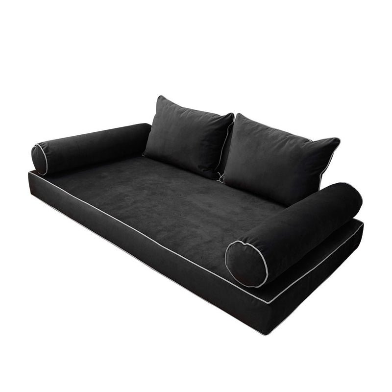 STYLE V4 Twin Velvet Contrast Pipe Indoor Daybed Mattress Pillow |COVER ONLY| AD350