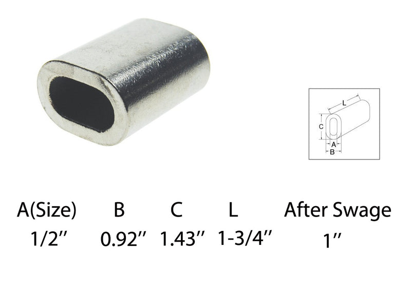 1/2" Chamfer Stainless Steel Wire Rope Oval Sleeve Sleeves Crimp Crimping