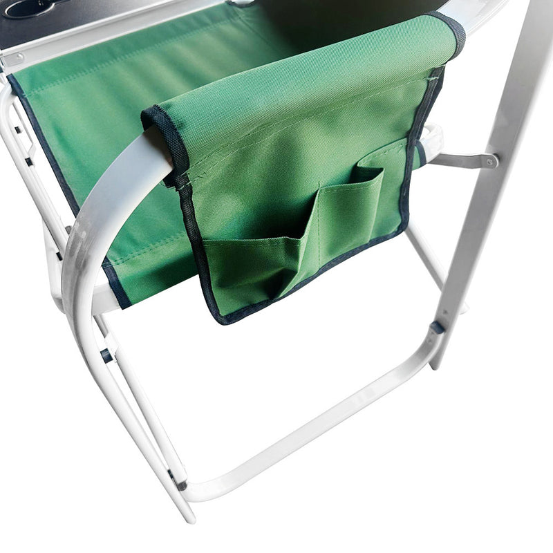 Green Foldable Director Chair Camping Chair Cup Holder Side Table Camp Seat