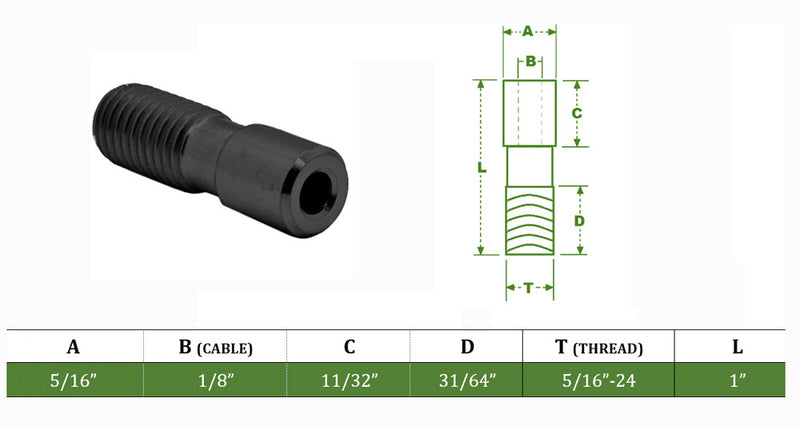 SS T316 UNF 5/16" Streamline Stud For 1/8" Cable Molybdenum Disulfide Coating