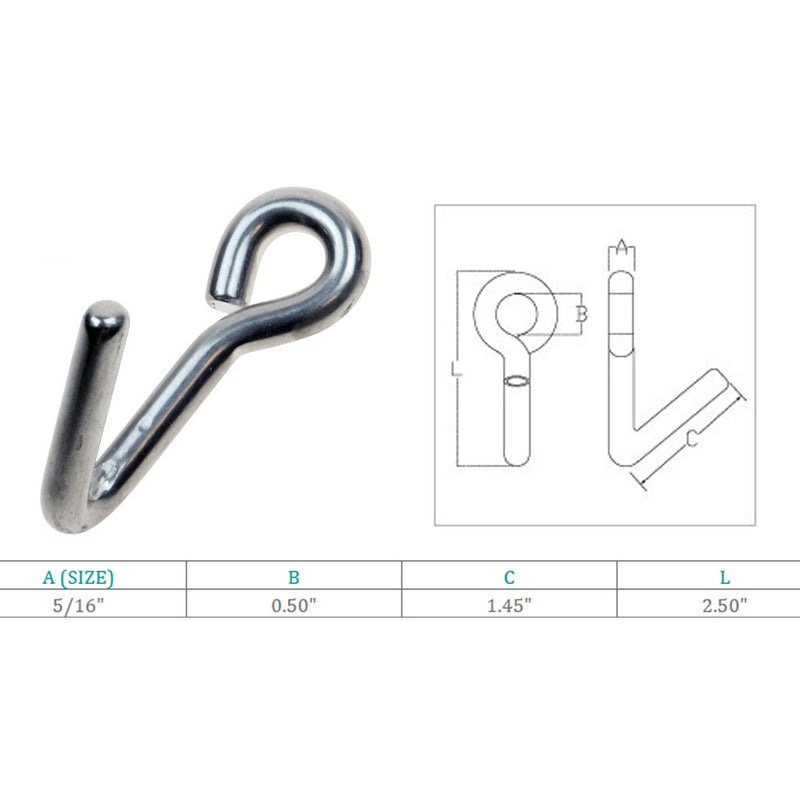 Marine Boat Stainless Steel T316 5/16" Downhaul Hook Rigging Lifting Hook  10 Pc