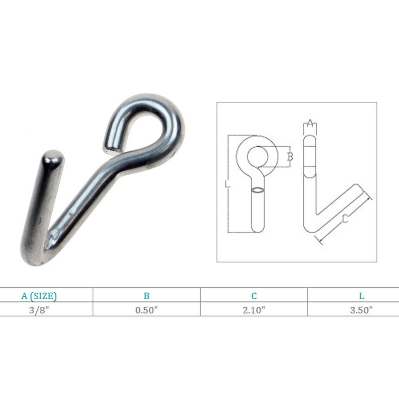 Marine Boat Stainless Steel 316 3/8" Downhaul Hook Rigging Lifting Hook Hardware