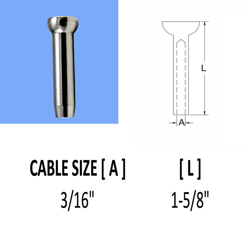 Stainless Steel 316 Swage Stemball Fittings for WOOD POST 1/8", 3/16", 1/4" Cable Size 10PC