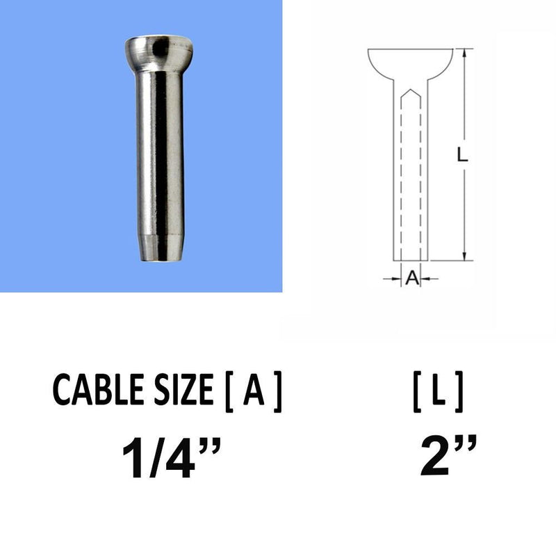 Stainless Steel 316 Swage Stemball Fittings for WOOD POST 1/8", 3/16", 1/4" Cable Size 10PC