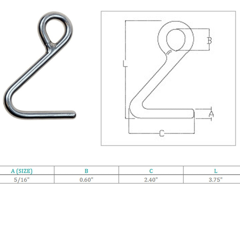 Marine Boat Stainless Steel T316 5/16" Cunningham Hook Top Dock Deck Rope Yacht